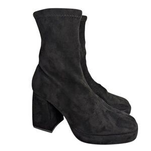 Nasty Gal Black Stretch faux suede sock platform block heel bootie womens 9